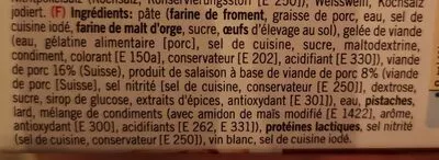 Lista de ingredientes del producto Pâtés de viande en croûte Coop 120 g