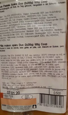 Lista de ingredientes del producto pâté à la viande coop 500g