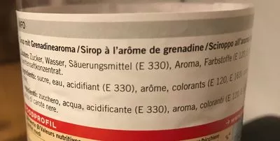 Lista de ingredientes del producto Sirop arôme grenadine COOP 1 l