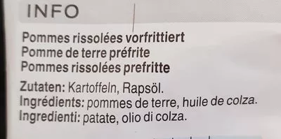 Lista de ingredientes del producto Pommes rissolées coop 700 g