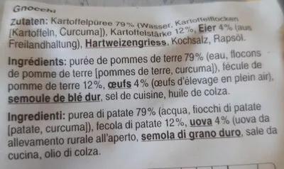 Lista de ingredientes del producto Gnocchi mit Kartoffeln Betty Bossi, Coop 550 g