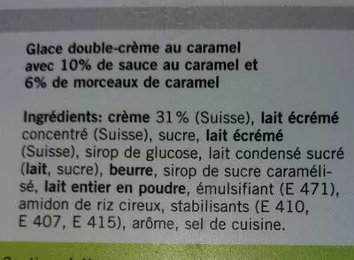 Lista de ingredientes del producto Crème glacée Caramel Qualité & Prix, Coop 510g