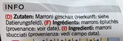 Lista de ingredientes del producto Marrons épluchés Coop 500g