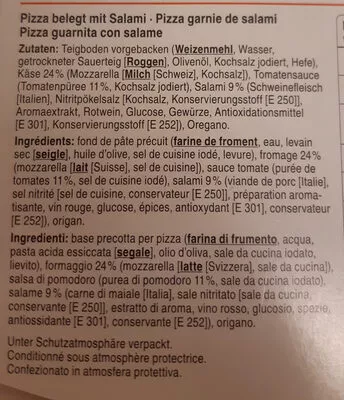 Lista de ingredientes del producto Pizza Salame nostrano Coop, Betty Bossi 410g