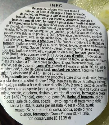 Lista de ingredientes del producto Poulet Caesar Salad Betty Bossi 230 g