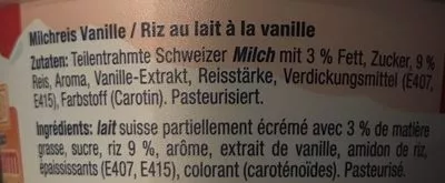 Lista de ingredientes del producto Riz Au Lait Vanille Emmi 175 g