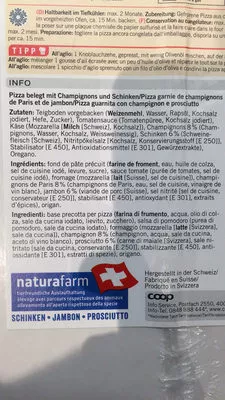 Lista de ingredientes del producto Pizza prosciutto & funghi Betty Bossi 520 g