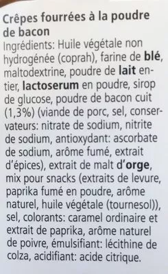 Lista de ingredientes del producto AGATHE Les Dentelles Bacon  70 g