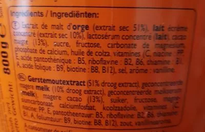 Lista de ingredientes del producto Ovo maltine Ovomaltine 800 g