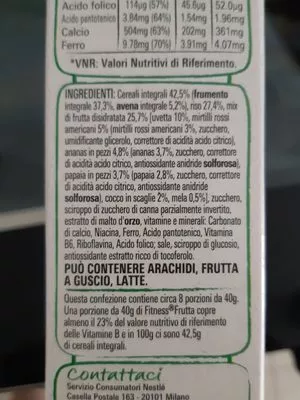 Lista de ingredientes del producto Nestle Fitness Fruits Con Antiossidanti Nestlè 325 g