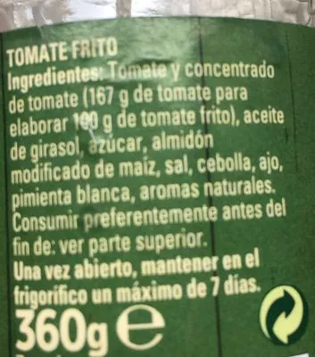 Lista de ingredientes del producto Tomate frito Solis 360 g