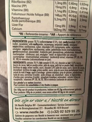 Lista de ingredientes del producto Fitness Chocolat Nestlé 600 g