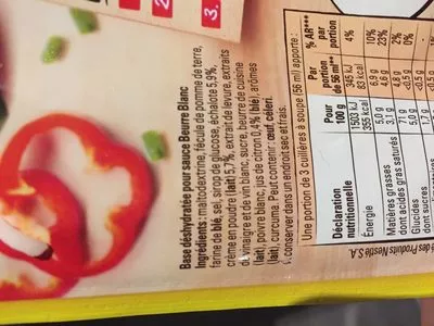 Lista de ingredientes del producto Sauce beurre blanc Maggi 1