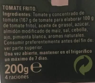 Lista de ingredientes del producto Tomate frito Solís 