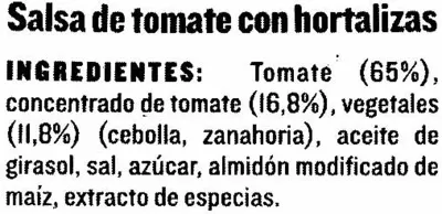 Lista de ingredientes del producto Salsa napolitana "Solís" Solís 220 g (neto)