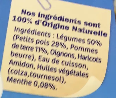 Lista de ingredientes del producto NaturNes Douceur de Petits Pois touche de menthe Nestlé 2 * 200 g