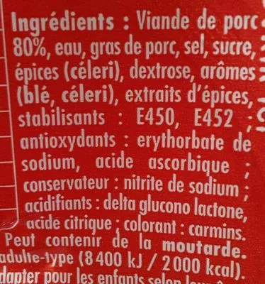 Lista de ingredientes del producto Cervelas Herta, Nestlé 200 g