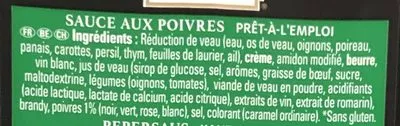 Lista de ingredientes del producto Liquide Sauce Poivres Chef 1 l