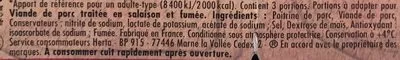 Lista de ingredientes del producto Allumettes Charcutier Herta 150 g e (2 * 75 g)