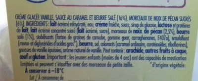 Lista de ingredientes del producto Glace Vanille Pécan Sauce Caramel Beurre Salé La Laitière, Nestlé 430 g