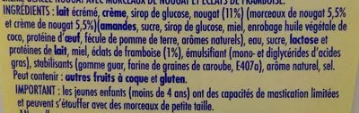 Lista de ingredientes del producto La Laitière Nougat Éclats de Framboise Nestlé, La Laitière 430 g