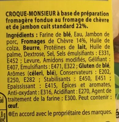 Lista de ingredientes del producto Tendre Croc' Chèvre Herta 630 g