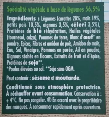 Lista de ingredientes del producto Le Bon Végétal - Galette aux Légumes Herta 170 g e