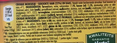 Lista de ingredientes del producto Croque Monsieur Herta 