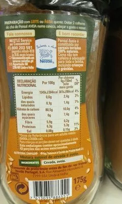 Lista de ingredientes del producto Aveia e cevana Nestlé 