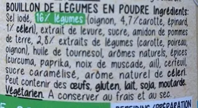 Lista de ingredientes del producto Bouillon de légumes Maggi 