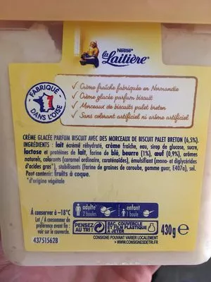 Lista de ingredientes del producto Crême glacée Palet breton Nestle 