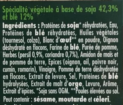 Lista de ingredientes del producto Le bon végétal - Steak gourmand Herta 160 g e (2 * 80 g)