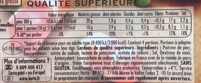 Lista de ingredientes del producto Lardons nature Herta 200 g