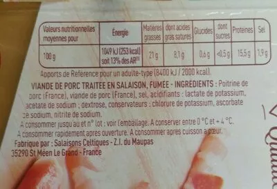 Lista de ingredientes del producto Lardons Fumés Herta 200 g