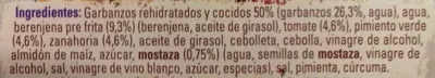 Lista de ingredientes del producto Ensalada de garbanzos con su vinagreta Litoral 240 g