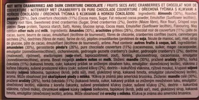 Lista de ingredientes del producto Barre Cranberrys et Chocolat Noir Yes 35 g