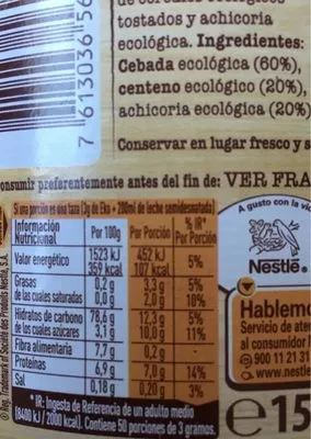 Lista de ingredientes del producto Eko ecológico natural Nestlé 150 g