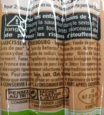 Lista de ingredientes del producto Saucisses de Strasbourg fumées bio Herta 