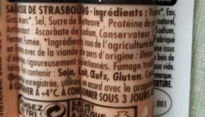 Lista de ingredientes del producto Saucisses de Strasbourg fumée BIO Herta 