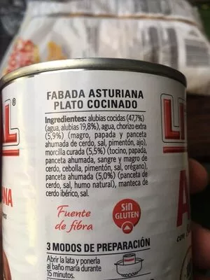 Lista de ingredientes del producto Fabada asturiana Litoral 