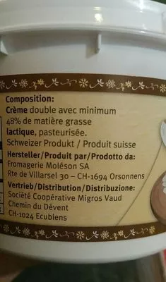 Lista de ingredientes del producto Crème Double Migros 200 g