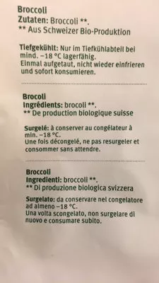 Lista de ingredientes del producto Brocoli Suisse Schweizer 