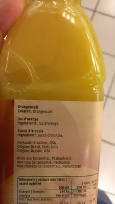 Lista de ingredientes del producto 100% jus d'orange anna's best, Migros 75 cl