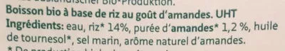 Lista de ingredientes del producto Boisson au Riz Amande Migros Bio, Migros, Aha!,  Bio 1 L e