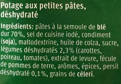 Lista de ingredientes del producto Ribeli Petites Pâtes Tempestina Bon Chef, Migros 80 g e