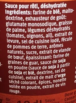 Lista de ingredientes del producto Sauce pour Roti Migros 185 g