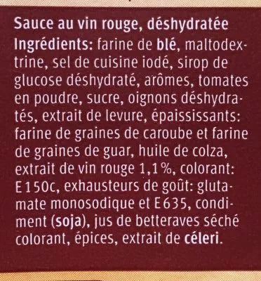 Lista de ingredientes del producto Sauce au vin rouge  