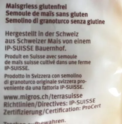 Lista de ingredientes del producto Bramata Semoule de maïs gros grains Migros 500 g