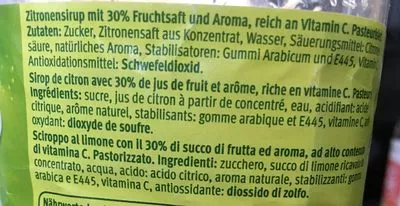 Lista de ingredientes del producto Sirop Citron Migros 1,5L