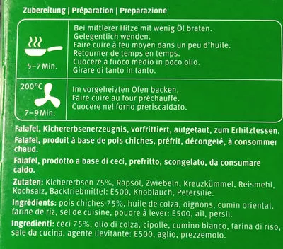 Lista de ingredientes del producto Falafel  Cornatur, Migros 180 g